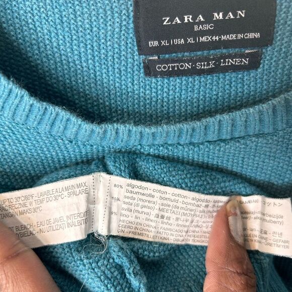 Zara Man Sweater Basic Long Sleeve Crewneck. Blue Mint Cotton Silk Linen Size XL - Picture 10 of 14
